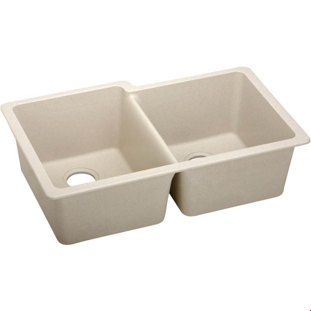 Quartz Classic 33&apos;&apos; x 20-1/2&apos;&apos; x 9-1/2&apos;&apos;, Offset Double Bowl Undermo