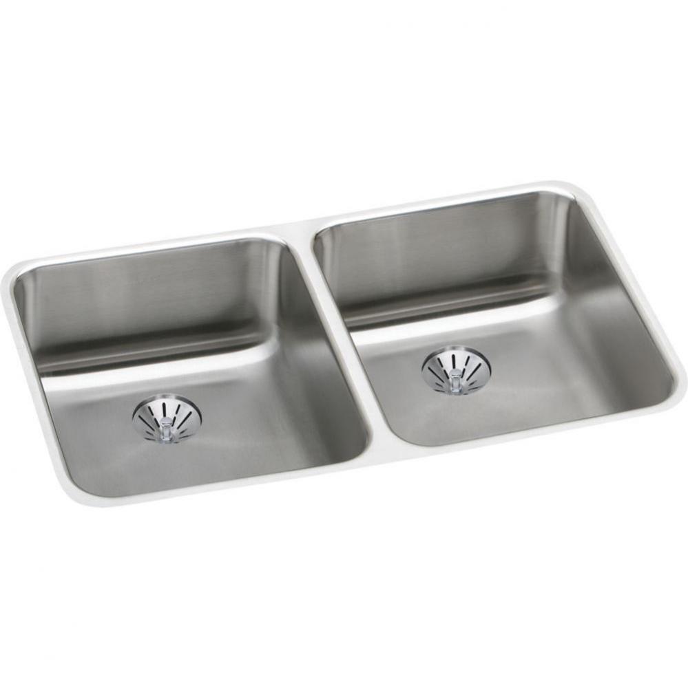 18 Gauge Stainless Steel 30.75&apos;&apos; x 18.5&apos;&apos; x 7.875&apos;&apos; Double Bowl Unde