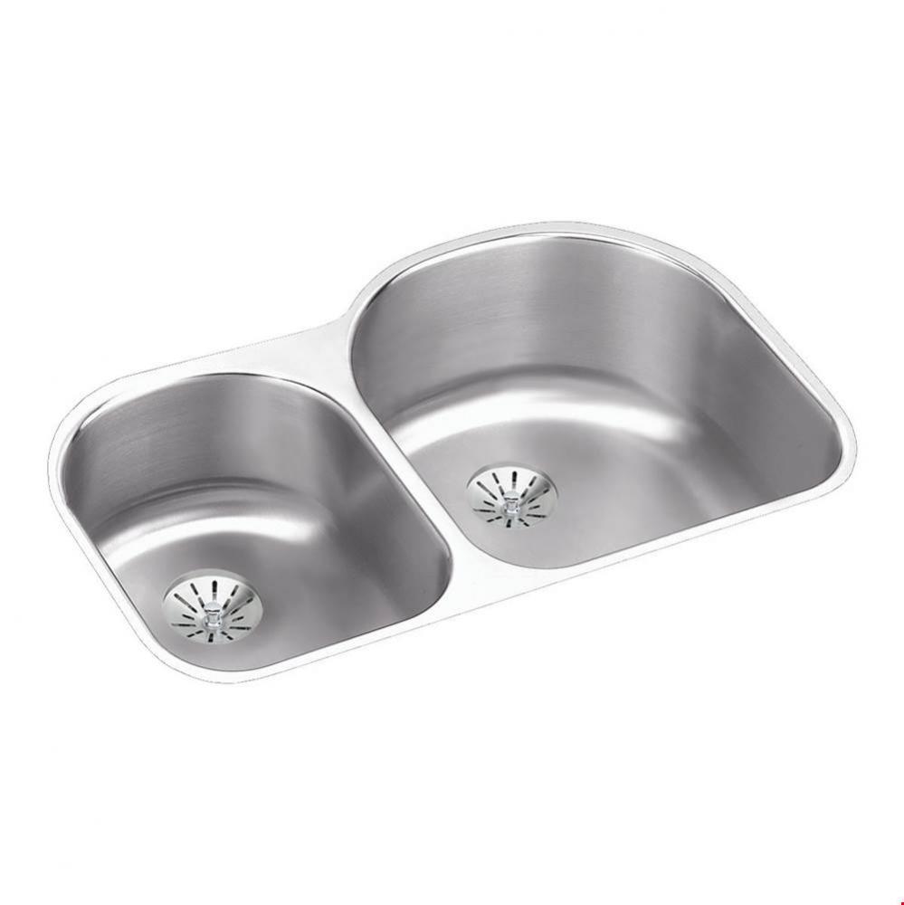 18 Gauge Stainless Steel 31.25&apos;&apos; x 20&apos;&apos; x 10&apos;&apos; Double Bowl Undermoun