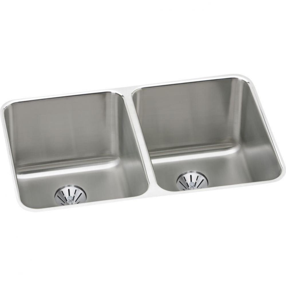 18 Gauge Stainless Steel 31.25&apos;&apos; x 20&apos;&apos; x 7.875&apos;&apos; Double Bowl Underm