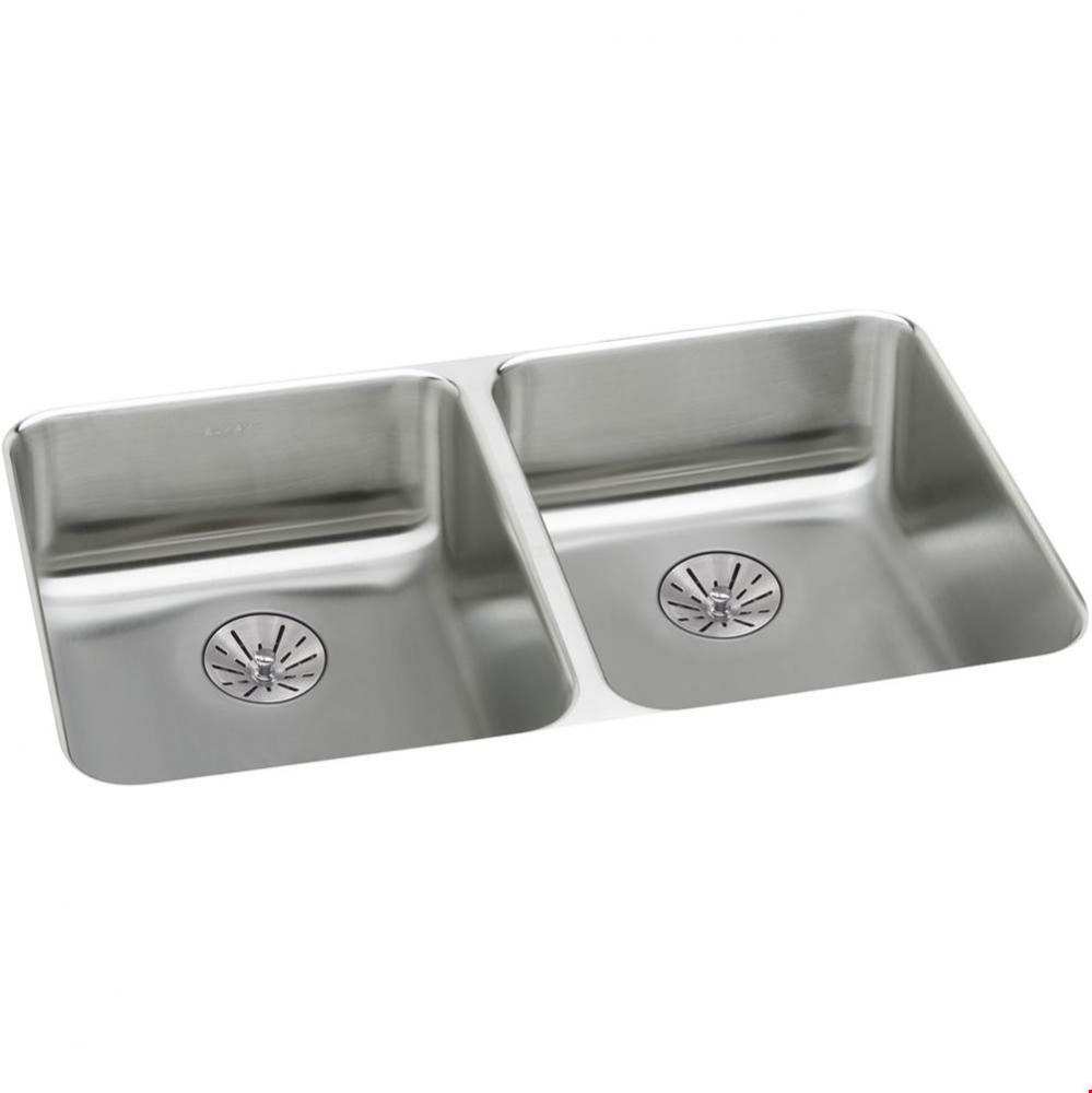 18 Gauge Stainless Steel 31.75&apos;&apos; x 16.5&apos;&apos; x 5.375&apos;&apos; Double Bowl Unde