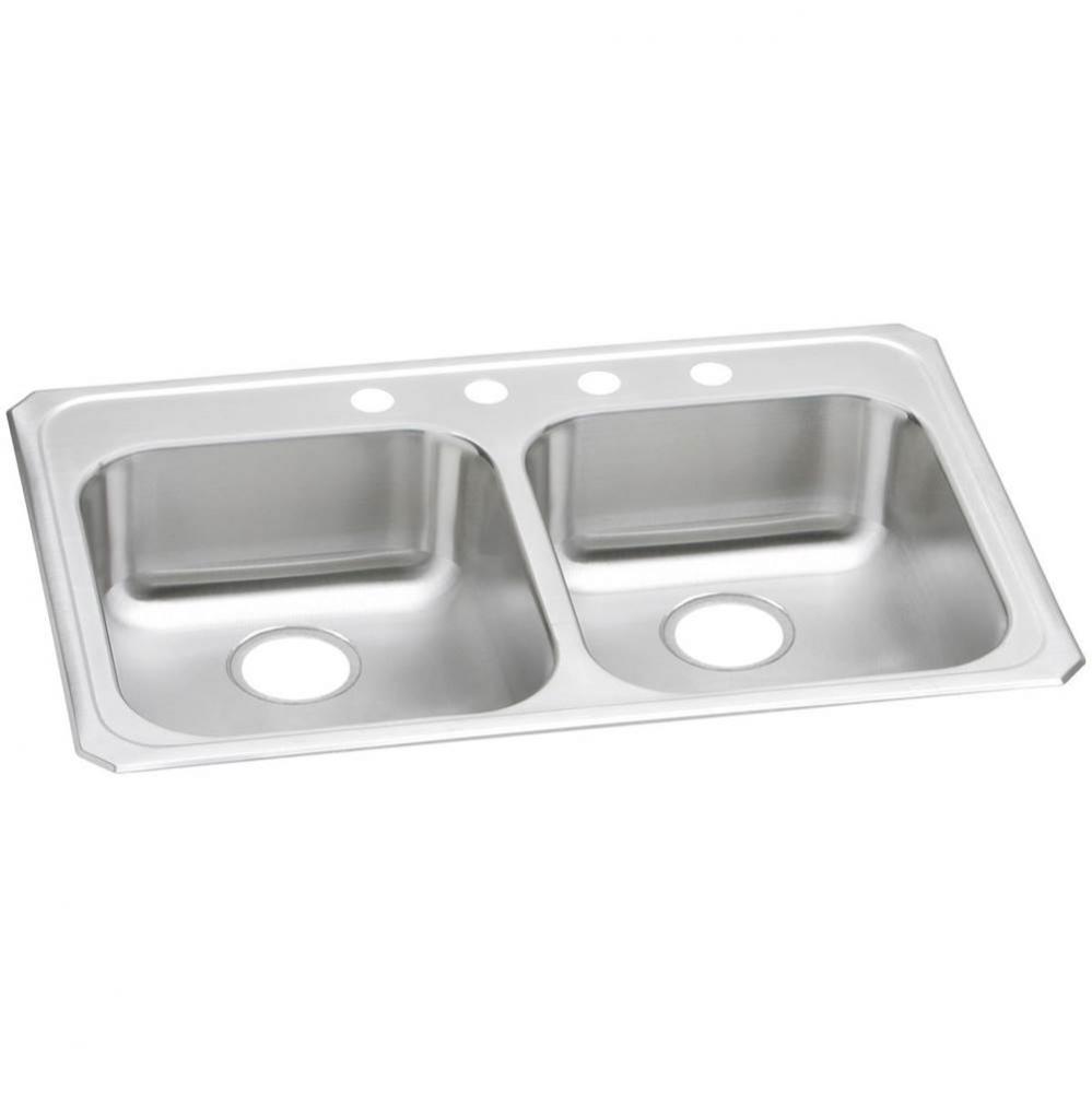 20 Gauge Stainless Steel 33&apos;&apos; x 21.25&apos;&apos; x 5.375&apos;&apos; Double Bowl Drop-i