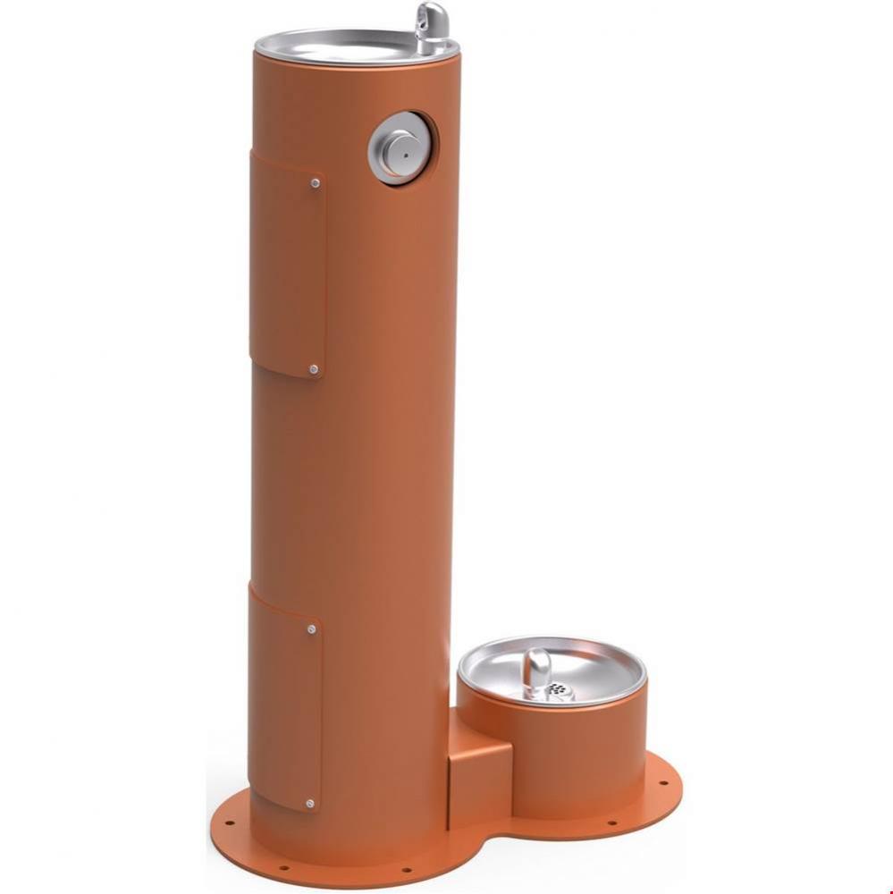 Outdoor Fountain Pedestal with Pet Station, Non-Filtered Non-Refrigerated, Freeze Resistant, Terra
