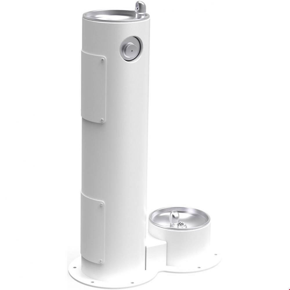 Outdoor Fountain Pedestal with Pet Station Non-Filtered, Non-Refrigerated White