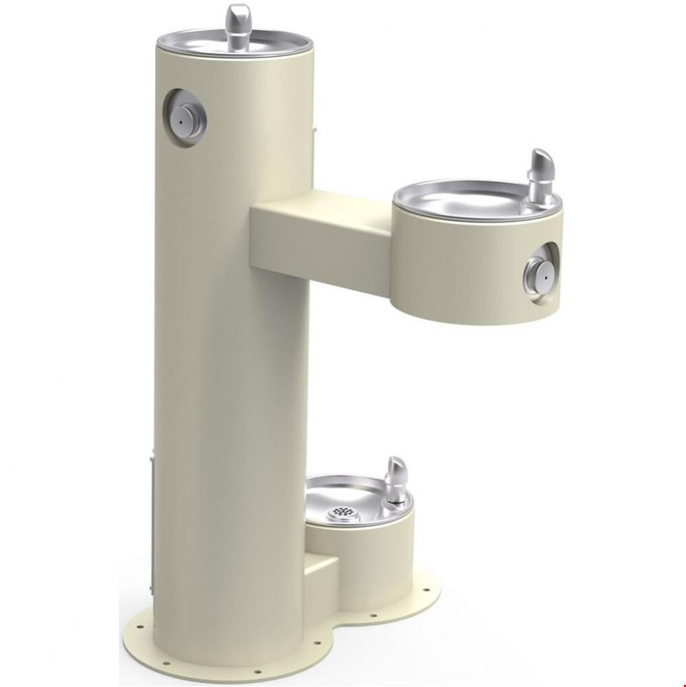 Outdoor Fountain Bi-Level Pedestal with Pet Station, Non-Filtered Non-Refrigerated Beige