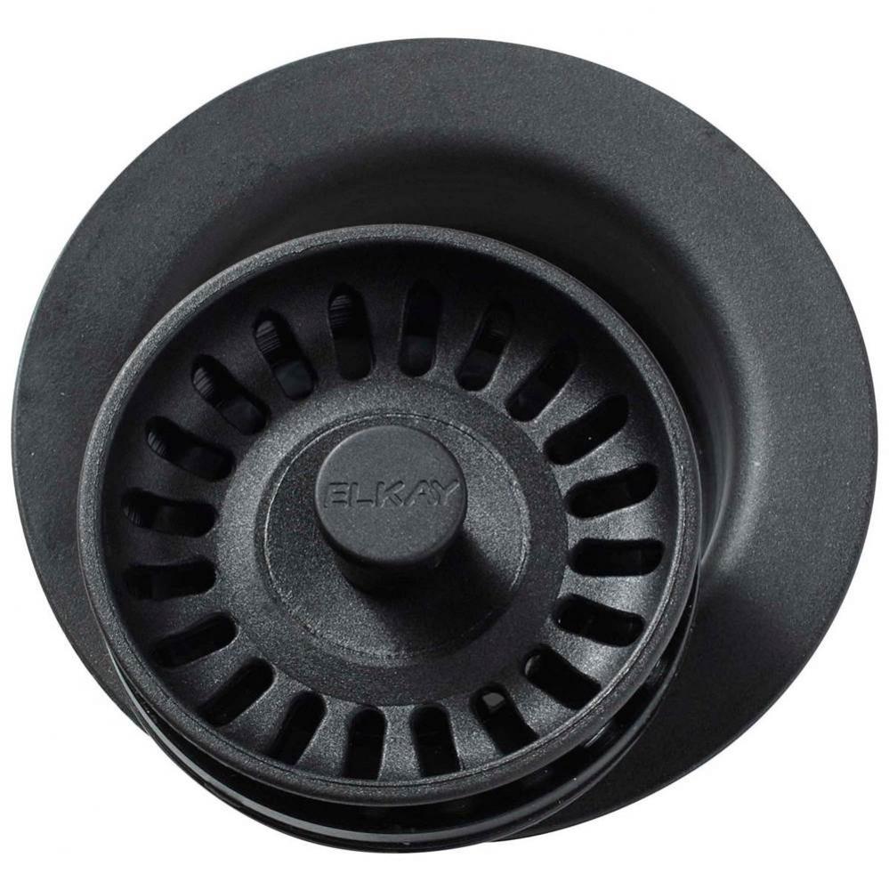 Polymer 3-1/2&apos;&apos; Disposer Flange with Removable Basket Strainer and Rubber Stopper Black