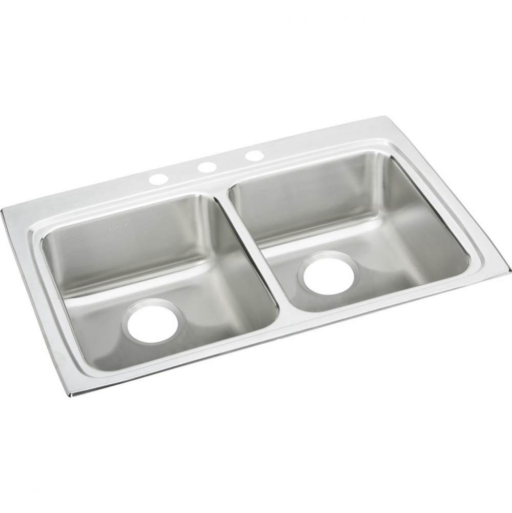 18 Gauge Stainless Steel 33&apos;&apos; x 22&apos;&apos; x 4&apos;&apos; Double Bowl Drop-in Kitch