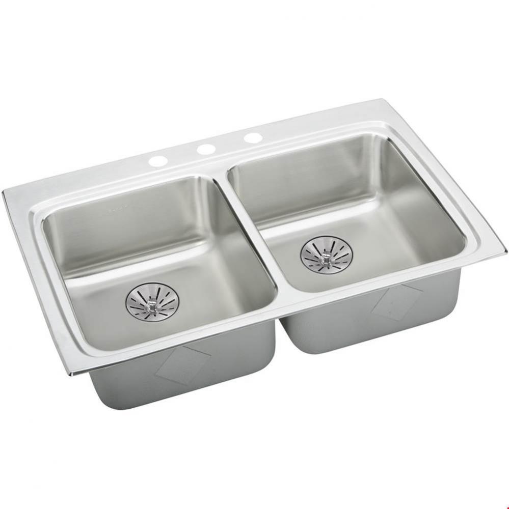 18 Gauge Stainless Steel 33&apos;&apos; x 22&apos;&apos; x 6.5&apos;&apos; Double Bowl Drop-in Kit