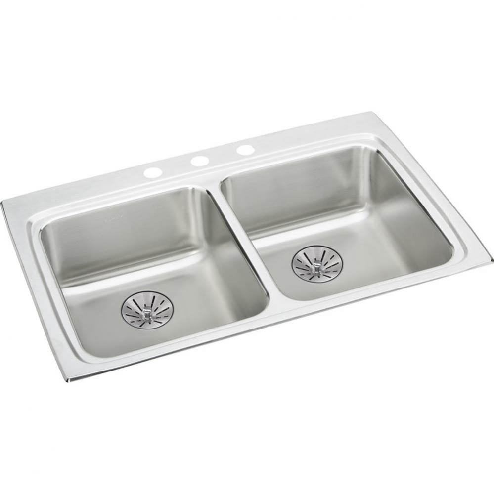 18 Gauge Stainless Steel 33&apos;&apos; x 22&apos;&apos; x 6.5&apos;&apos; Double Bowl Drop-in Kit