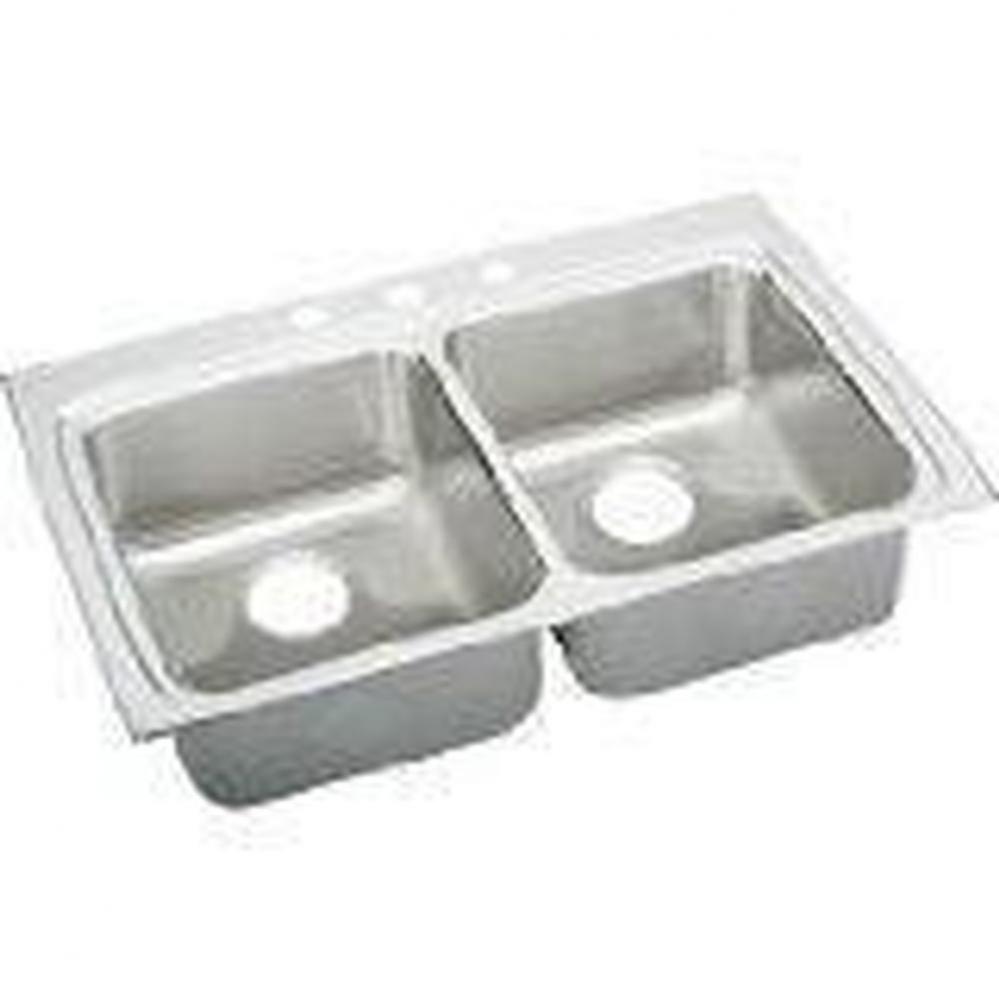 18 Gauge Stainless Steel 33&apos;&apos; x 22&apos;&apos; x 6.5&apos;&apos; Double Bowl Drop-in Kit