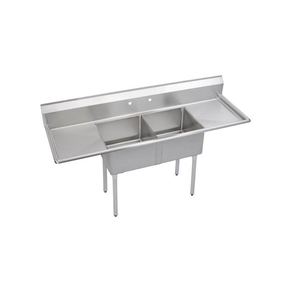 2 Compartment Sink, 72X24 OA, 18X18 Bowl, 14 Deep, L &amp; R 18&apos;&apos; DBs, SS Legs, 18 GA 30