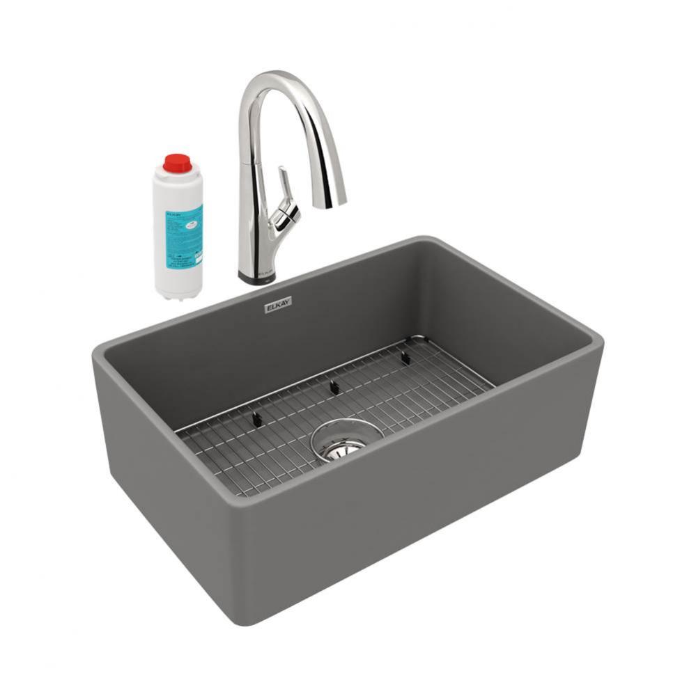 Fireclay 30&apos;&apos; x 19-15/16&apos;&apos; x 9-1/8&apos;&apos;, Single Bowl Farmhouse Sink Kit