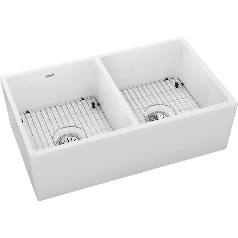 Fireclay 33&apos;&apos; x 19-15/16&apos;&apos; x 10-1/8&apos;&apos;, Equal Double Bowl Farmhouse S