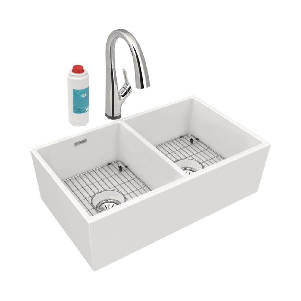 Fireclay 33&apos;&apos; x 19-15/16&apos;&apos; x 10-1/8&apos;&apos;, Equal Double Bowl Farmhouse S