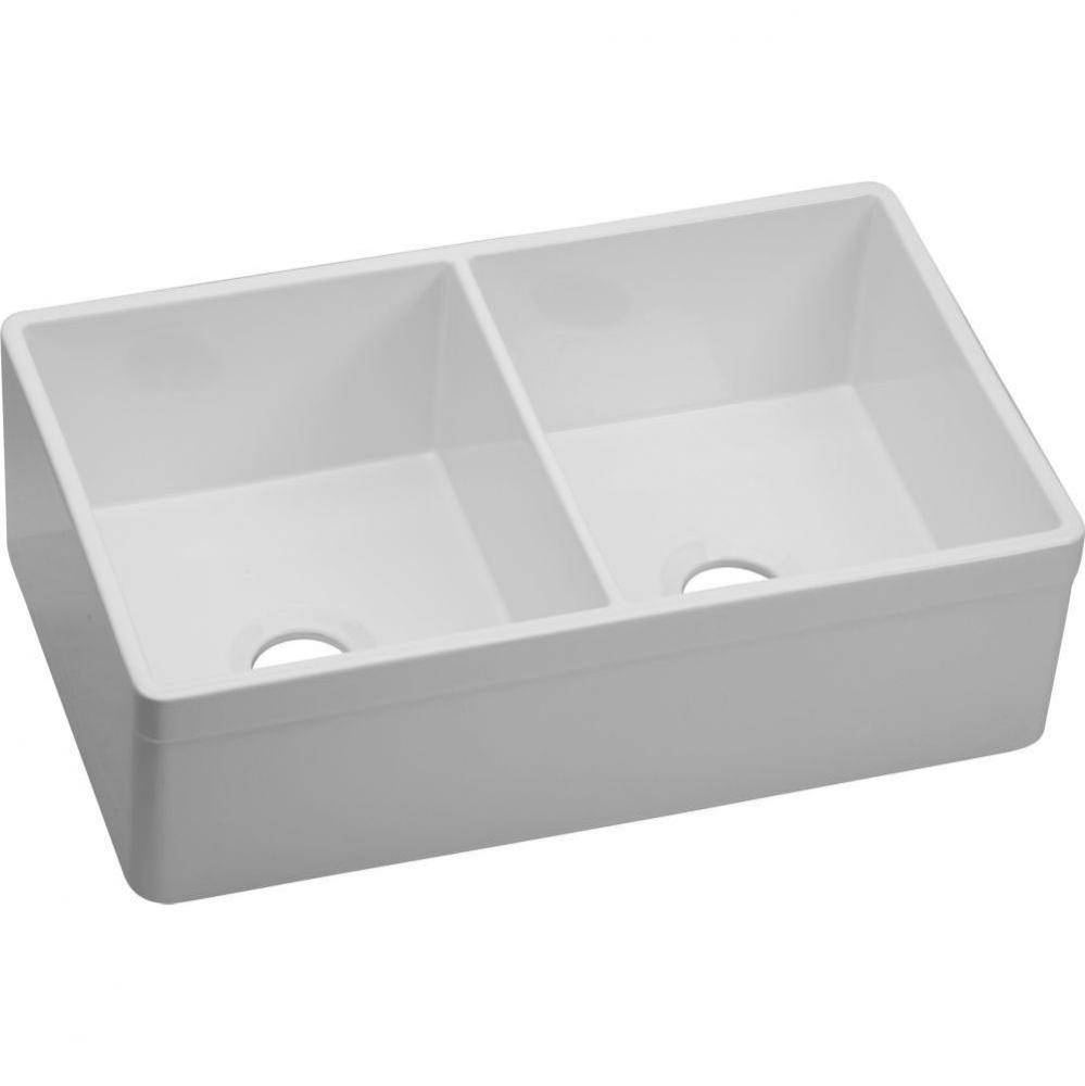 Fireclay 33&apos;&apos; x 20&apos;&apos; x 10-1/8&apos;&apos; Double Bowl Farmhouse Undermount Kit