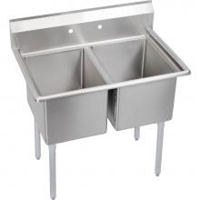 Elkay 14-2C16X20-0X - 2 Compartment Sink, 39X26 OA, 16X20 Bowl, 14 Deep, No DBs, SS Legs, 16 GA 300 Series SS, NSF