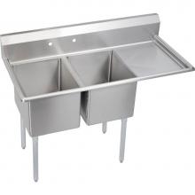Elkay 2C18X18-R-24X - 2 Compartment Sink, 65X24 OA, 18X18 Bowl, 12 Deep, Right 24'' DBs, SS Legs, 16 GA 300 Se