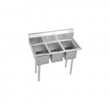 Elkay 3C12X16-0X - 3 Compartment Sink, 45X22 OA, 12X16 Bowl, 10 Deep, No DBs, SS Legs, 16 GA 300 Series SS, NSF
