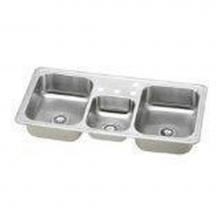 Elkay CMR4322X - 20 Gauge Stainless Steel 43'' x 22'' x 7'' Triple Bowl Drop-in Kitch