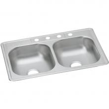 Elkay D233212 - 22 Gauge Stainless Steel 33'' x 21.25'' x 6.5625'' Double Bowl Drop-