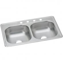 Elkay DDW50233220 - Dayton Stainless Steel 33'' x 22'' x 7-1/16'', Equal Double Bowl Dro