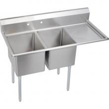 Elkay E2C16X20-R-18X - 2 Compartment Sink, 55X26 OA, 16X20 Bowl, 12 Deep, Right 18'' DBs, SS Legs, 18 GA 300 Se