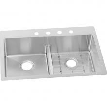 Elkay ECTSRA33229TBG3 - 18 Gauge Stainless Steel 33'' x 22'' x 9'' Double Bowl Dual Mount Ki