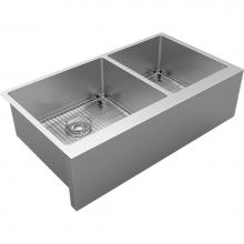 Elkay EFRUFF23417DBG - 16 Gauge Stainless Steel 35-7/8'' x 20-14'' x 9'' Double Bowl Farmho