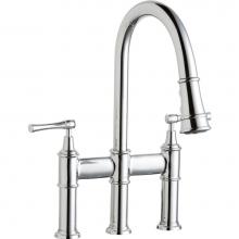 Elkay LKEC2037CR - Explore Three Hole Bridge Faucet with Pull-down Spray and Lever Handles Chrome