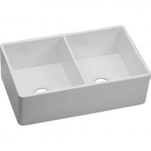 Elkay SWUF32189WH - Fireclay 33'' x 19-15/16'' x 9'', Equal Double Bowl Farmhouse Sink,