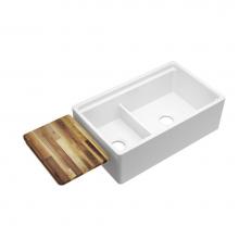 Elkay SWUF3320WH - Fireclay 33'' x 20'' x 10-1/8'' Double Bowl Farmhouse Undermount Kit