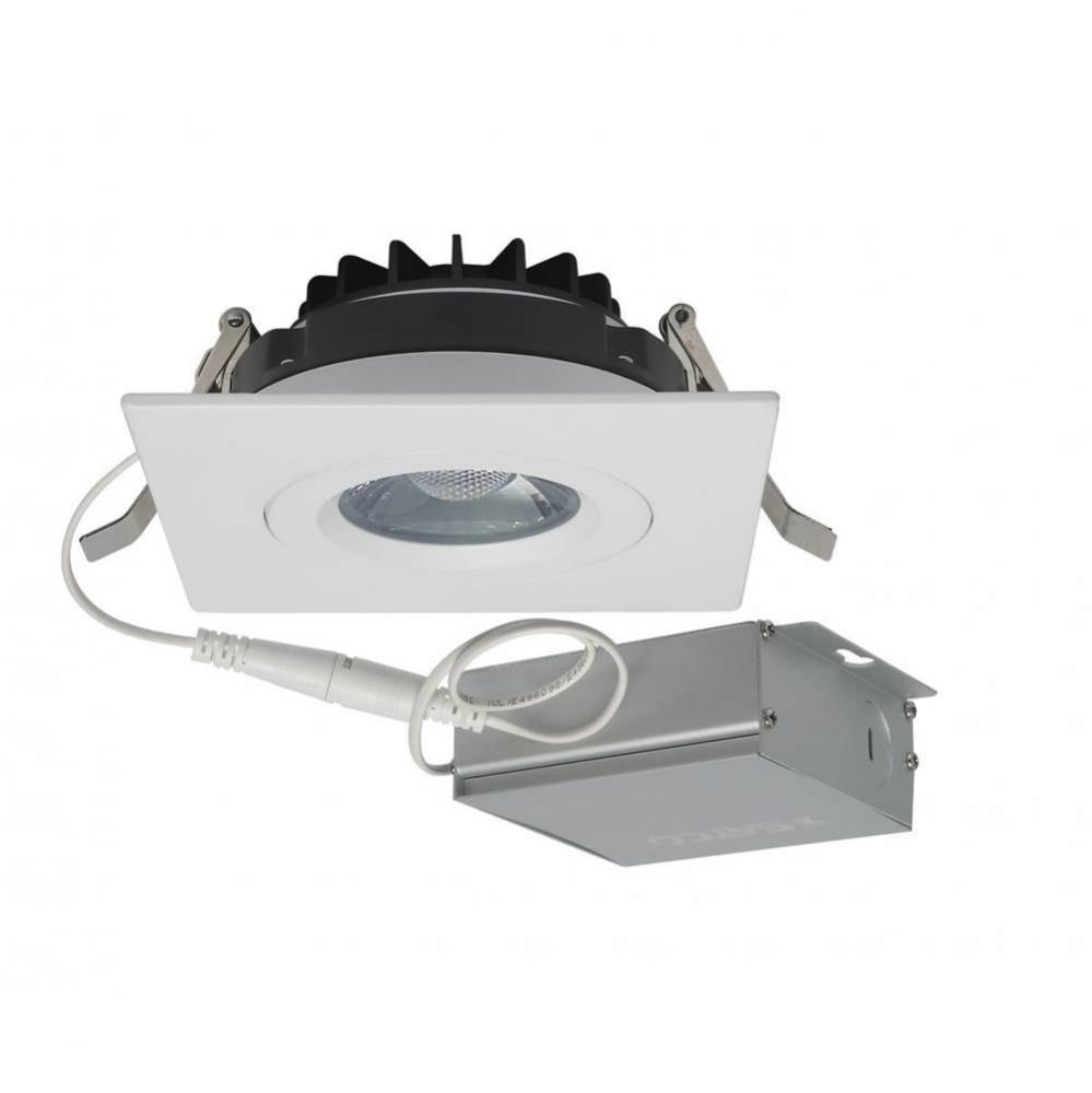 12 W LED Direct Wire Downlight, Gimbaled, 4&apos;&apos;, 3000K, 120 V, Dimmable, Square, Remote Dr