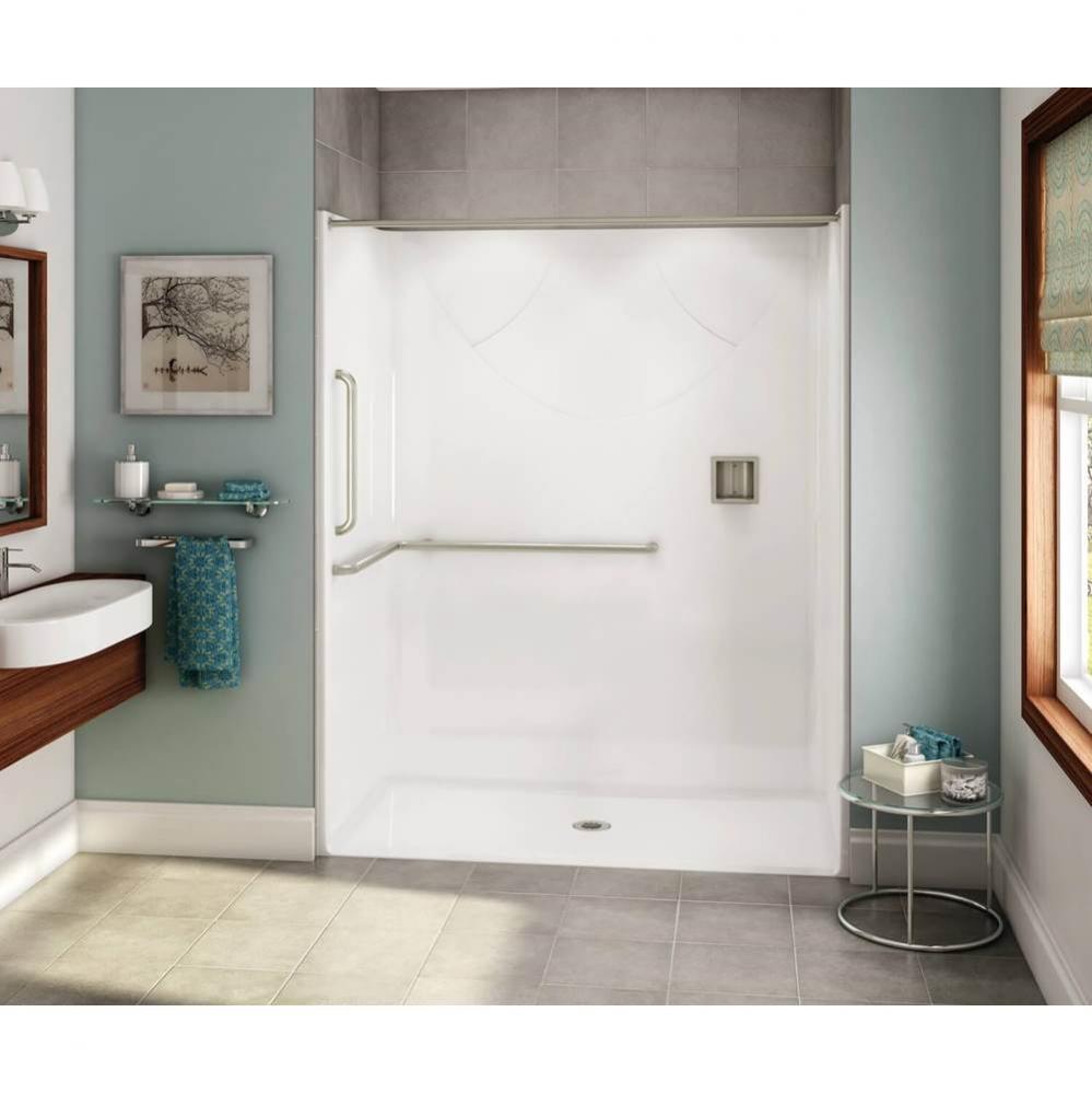 OPS-6030 AcrylX Alcove Center Drain One-Piece Shower in Biscuit - ANSI Grab Bar