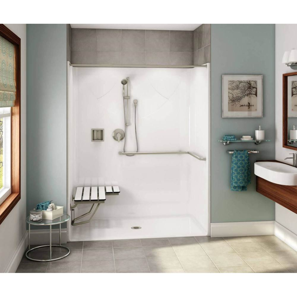 OPS-6030 AcrylX Alcove Center Drain One-Piece Shower in White - ADA Compliant (with Seat)