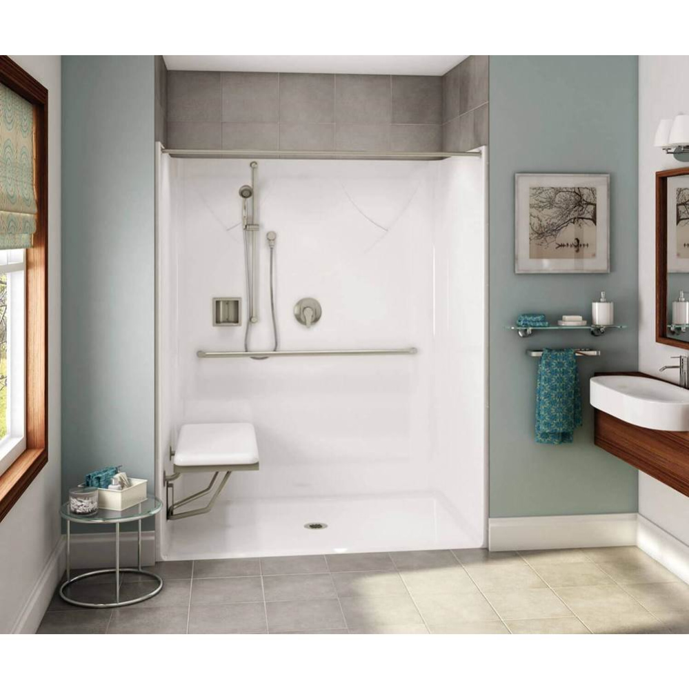 OPS-6036 AcrylX Alcove Center Drain One-Piece Shower in Thunder Grey - Massachusetts Compliant