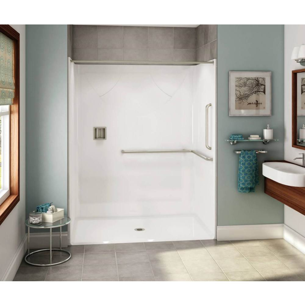 OPS-6036 AcrylX Alcove Center Drain One-Piece Shower in White - ANSI Grab Bar