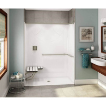 Aker 141290-000-002-104 - OPS-6030 AcrylX Alcove Center Drain One-Piece Shower in White - ADA Grab Bar and Seat