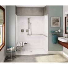 Aker 141298-000-002-106 - OPS-6036 AcrylX Alcove Center Drain One-Piece Shower in White - ADA Compliant (with Seat)
