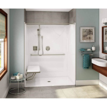 Aker 141300-R-000-006 - OPS-6036 AcrylX Alcove Center Drain One-Piece Shower in Sterling Silver - Massachusetts Compliant