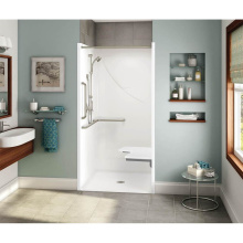 Aker 141403-L-000-007 - OPS-3636 RRF AcrylX Alcove Center Drain One-Piece Shower in Biscuit - ANSI Compliant