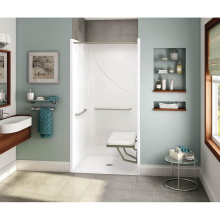 Aker 141405-R-000-015 - OPS-3636 RRF AcrylX Alcove Center Drain One-Piece Shower in Black - MASS Grab Bar and Seat