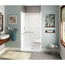 Aker 141410-R-000-004 - OPS-3636-RS RRF AcrylX Alcove Center Drain One-Piece Shower in Bone - ADA Grab Bar and Seat