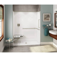 Aker 141457-R-000-004 - OPS-6030 AcrylX Alcove Center Drain One-Piece Shower in Bone - ANSI Grab Bar and seat
