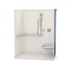Aker 141340-L-000-007 - OPS-6036-RS AcrylX Alcove Center Drain One-Piece Shower in Biscuit - ADA Compliant (with Seat)
