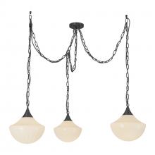 ALORA  MP651312MBGR - Farrah 12-in Matte Black/Glossy Ribbed Opal Glass Socket Multi Pendant