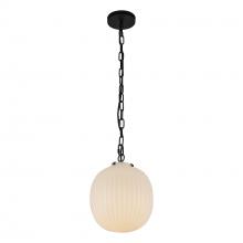 ALORA  PD579112MBGR - Cherise 12-in Matte Black/Glossy Ribbed Opal Glass Socket Pendant