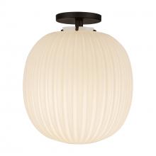 ALORA  SF579112MBGR - Cherise 12-in Matte Black/Glossy Ribbed Opal Glass Socket Semi-Flush Mount