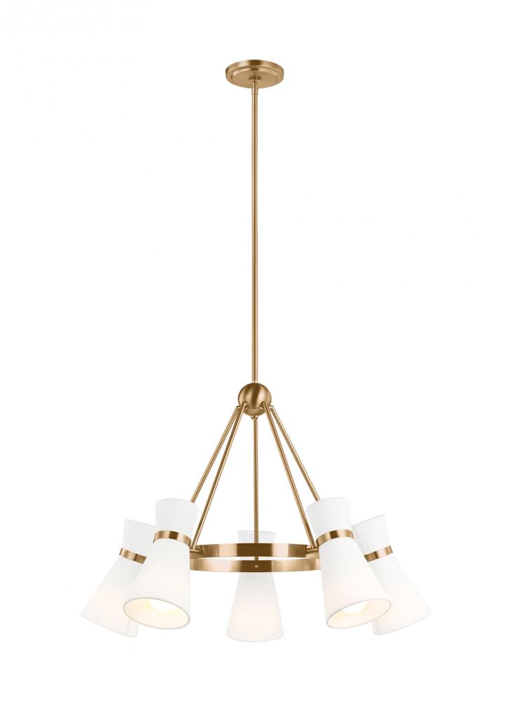 Clark modern 5-light indoor dimmable ceiling chandelier pendant light in satin brass gold finish wit