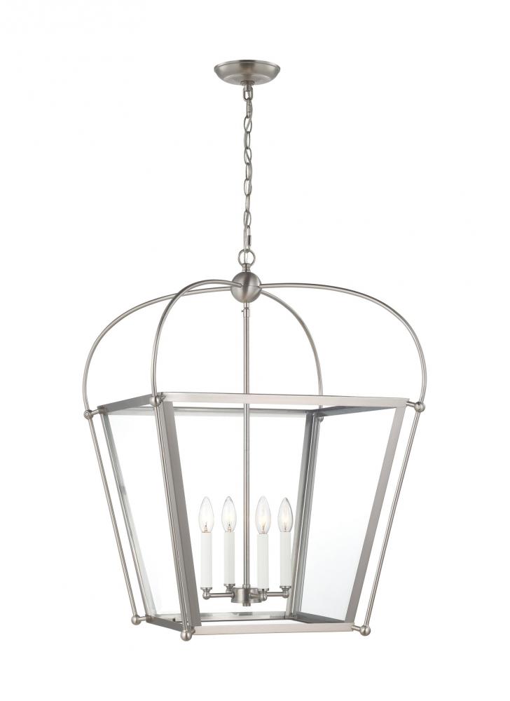 Charleston transitional 4-light indoor dimmable ceiling pendant hanging chandelier light in brushed