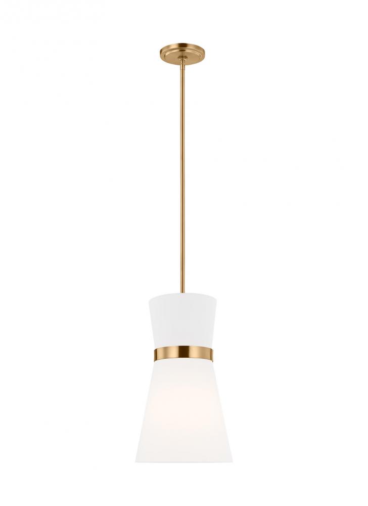 Clark modern 1-light indoor dimmable ceiling hanging single pendant light in satin brass gold finish